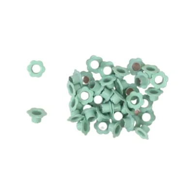 Immagine di Craftelier Confezione da 40 occhielli a forma di fiore Idealeper lo scrap o il crafting Adatto vari materiali misura interna 5 mm e esterna 10 Colore turchese
