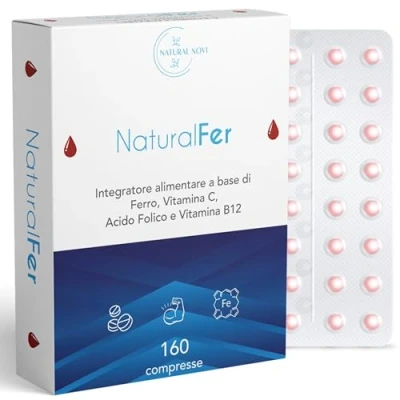Immagine di Ferro Integratore 28mg NaturalFer® 160 compresse Vitamina C + b12 e acido Folico Supporto Energetico stanchezza Senza Glutine Lattosio