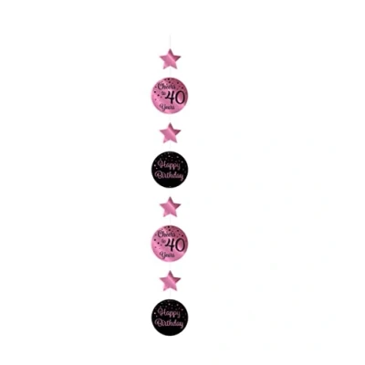 Immagine di PD Party 7024206 Verticale Appeso Decorazione Celebrazioni Eventi Speciali Tema Festa 40, Rosa/Nero, 14cm Lunghezza x Larghezza 120cm Altezza