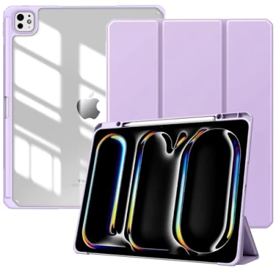Immagine di TiMOVO Custodia per iPad PRO 13 Pollici (M4) 2024 con Portapenne, Cover Protettiva Supporto Pieghevole &amp; Retro Trasparente, Auto Sveglia/Sonno, Taro Viola