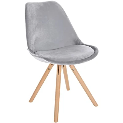 Immagine di CLP Sedia Sofia con rivestimento in velluto e imbottitura di alta qualità I Visitor robusta struttura a 4 gambe legno, Colore:grigio chiaro, Colore del telaio:natura (rotondo)