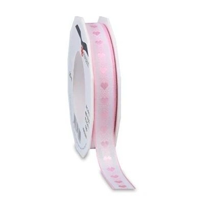 Immagine di Präsent Hearts Nastro di Raso Stampato, Poliestere, Rosa, 15 mm width, 20 m length