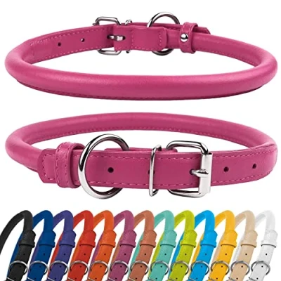 Immagine di CollarDirect Collare per Cani in Pelle arrotolata, Morbido Rotondo Imbottito Cuccioli, Fatto a Mano Vera Piccoli collari (11 14 Pollici, Rosa Strutturato)