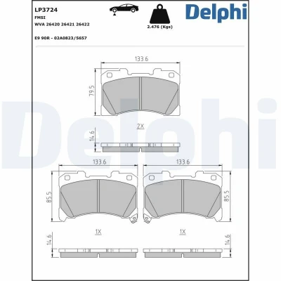 Immagine di DELPHI LP3724 Kit pastiglie freno con segnalatore acustico usura senza lamierino anticigolío accessori TOYOTA: Yaris IV