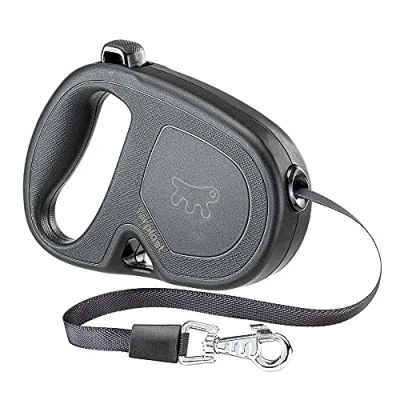 Immagine di Ferplast FLIPPY ONE Guinzaglio per Cani Allungabile Pratico Porta Sacchetti Unico Pulsante Blocco &amp; Rilascio Design Italiano Ergonomico Nastro Max 15 Kg 4m, Nero