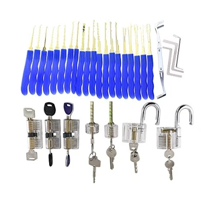 Immagine di TPM Go Set di 7 blocchi trasparenti con 24 grimaldelli per fabbri professionali, colore: Blu