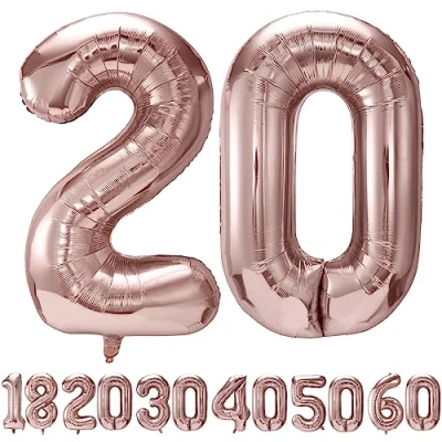Immagine di Palloncini compleanno 20 anni Oro rosa 40 pollici Decorazioni di un uomo donna Pallone numero gonfiabile in foil beige