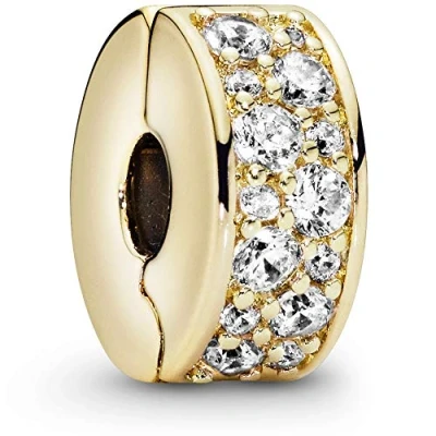 Immagine di PANDORA Timeless Clip placcata in oro 14k con zirconia cubica trasparente e impugnatura silicone, Di Eleganza Brillante