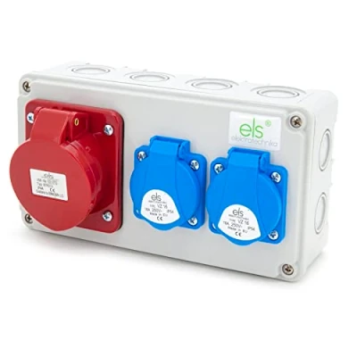 Immagine di ELS Elektrotechnika Distributore di corrente da parete, 2 x 230 V e 1 CEE 16 A, per interni ed esterni