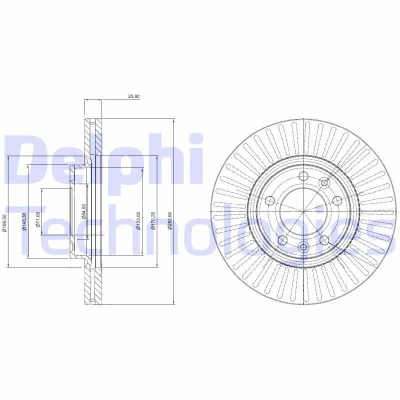 Immagine di DELPHI BG3835C Disco freno 283 26 5 ventilato rivestito non trattato senza cuscinetto ruota, anello sensore ABS PEUGEOT: 508 I SW, 407 Sedan
