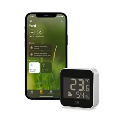 Immagine di Eve Weather Stazione meteo connessa con tecnologia Apple HomeKit per monitorare temperatura, umidità e pressione barometrica, tendenza del tempo, impermeabilità IPX4, display, Bluetooth Thread