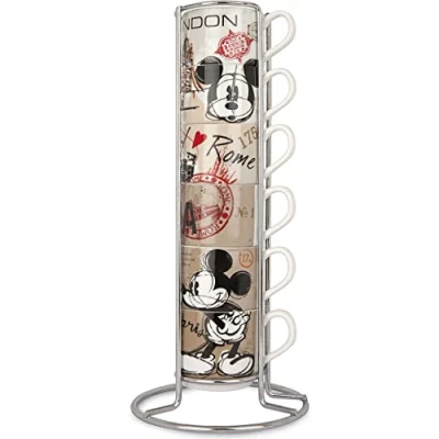 Immagine di EGAN Set da 6 Tazze Caffè Impilabili PWM02I/6XY in The City Porcellana + Metaltrack 80 ml Tazzine Multicolore, 21x9 cm, Adatto a Lavastoviglie e Microonde