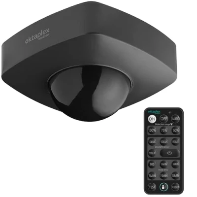 Immagine di Oktaplex Tim Rilevatore di movimento esterno a 360 gradi, con telecomando, sensore infrarossi, IP65, 230 V, colore: antracite
