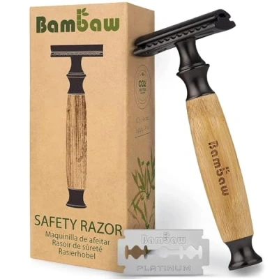 Immagine di rasoio di sicurezza a doppio bordo, colore argento scarti zero per uomini e donne ecologico Adatto tutte le lame DE Bambaw