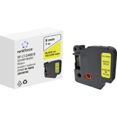 Immagine di Cassetta nastro Renkforce RF LT D40918 Compatibile sostituisce DYMO D1 40918 9 mm Colore Nastro: Giallo carattere: Nero 7 m