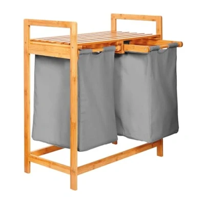 Immagine di Lumaland Cesto per il bucato in bambù con 2 sacchi estensibili Dimensioni circa 73 cm di altezza x 64 larghezza 33 profondità [Grigio Scuro]