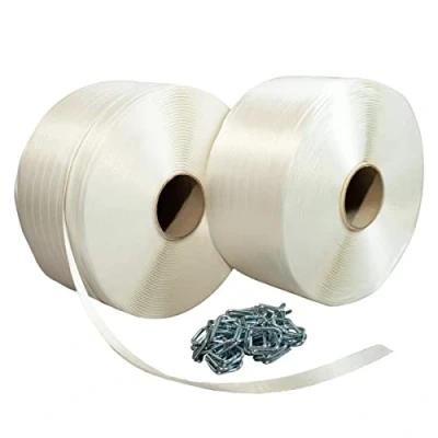 Immagine di Confezione 2 Reggette Tessile filo a 13 mm x 1100 m + 250 fibbie GRATIS Reggia Resistenza 375 kg TECPLAST PFF2