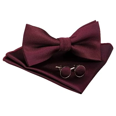 Immagine di JEMYGINS Papillon Uomo Maroon2 Regolabile in Diversi Colori con Fazzoletto e Gemelli