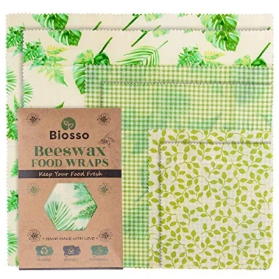 Immagine di Biosso Set di 6 panni cera d&#039;api riutilizzabili e in tela cerata biodegradabile con cotone, misura piccola, media sostenibile per alimenti