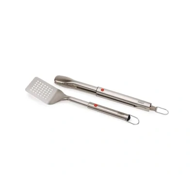 Immagine di Joseph GrillOut Set di Utensili per BBQ in Acciaio Inox 2 Pezzi, Paletta e Pinze, Manico Regolabile, Occhielli Appendere