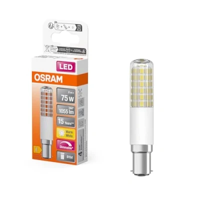 Immagine di OSRAM LED T slim multicolour lamp made of plastic with B15d base, shape, 8 W / 1,055 lm, clear, warm white light 2,700 K, dimmable, 18 mm diameter, CRI 80.