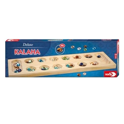 Immagine di Noris Simba Toys Kalaha Deluxe Pietre Semplice e tattico dai 6 Anni in su, tavola Legno di Pino da 43 cm, Gioco con Gemme, 2 Giocatori, Multicolore, 4000826004677