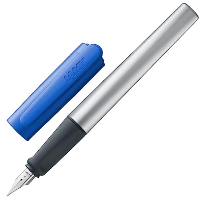 Immagine di Lamy nexx blue Stilografica con impugnatura antiscivola e pennino in acciaio lucido per mancini misura M corpo triangolare alluminio cartuccia T 10 inclusa