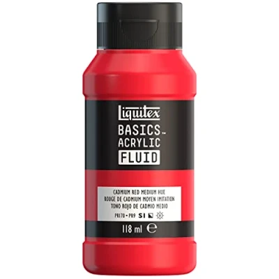 Immagine di LIQUITEX 8870386 Basics Fluid, pitura acrilica Di consistenza fluida, asciugatura rapida, resistente alla luce, impermeabile, a base d&#039;acqua, flacone da 118 ml, Rosso Cadmio Medio Tonalità