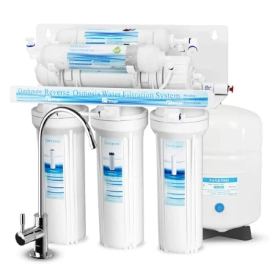 Immagine di Geekpure Sistema di filtraggio dell&#039;acqua potabile ad osmosi inversa a 6 stadi con filtro remineralizzato pH+ alcalino 75GPD
