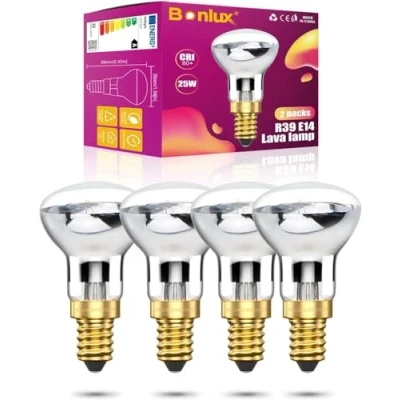 Immagine di Bonlux 4x R39 E14 Lampadine a Riflettore Faretti Lampada Lava Dimmerabile 25W Edison Base Vite SES Bianco Caldo 2400 2600K Angolo Fascio Largo 360 Gradi 230V