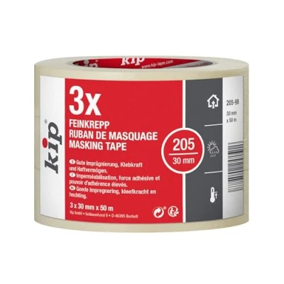 Immagine di Kip MASKING TEC fine crepe Nastro 3x 30 mm x 50 m adesivo impregnato per interni Bordi colorati Alta forza adesiva Resistente allo strappo e flessibile