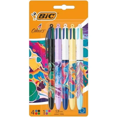 Immagine di BIC 4 Colori Botanical, Penne Multicolore, Set di 5 A Sfera Scatto con Fusti Floreali, Cancelleria Scuola e Università