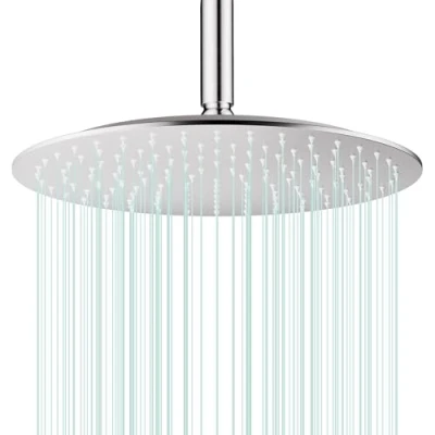 Immagine di Docce Fisso Rotondo Soffione Doccia a Pioggia In Acciaio Inox con Getti Silicone Anticalcare 304 Ultra Sottile (Argento, 30 cm)