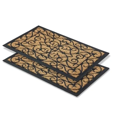 Immagine di zerbino antiscivolo per esterni resistente alle intemperie Coco Deluxe d&#039;ingresso in gomma e cocco 45x75 cm set di 2 Rilievo