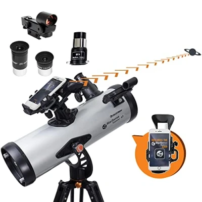 Immagine di Celestron 22452 Telescopio riflettore newtoniano StarSense Explore LT114AZ con tecnologia app smartphone due oculari, lente di Barlow 2x, dock per telefono e treppiede regolabile in altezza, nero