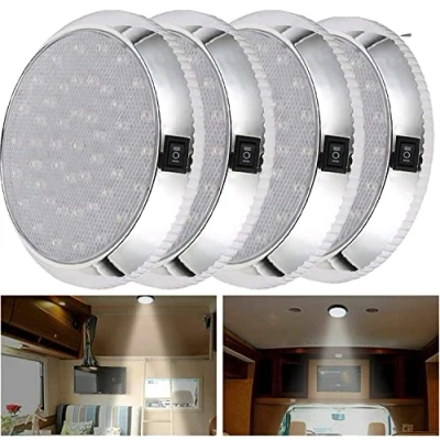 Immagine di 4 luci per interni camper, 12 V, 46 LED, luce a cupola tettuccio, illuminazione interna roulotte con interruttore ON/OFF, spot veicoli, rimorchi, barche