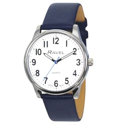 Immagine di Ravel Plus Orologio Uomo resistente per l&#039;uso quotidiano con cinturino in microfibra Quarzo analogico giapponese RP005M Blu/Colore Argento/Quadrante Bianco