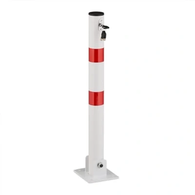 Immagine di Relaxdays Dissuasore di Parcheggio, Paletto Abbassabile, Acciaio, con Strisce Riflettenti, HLP 65x15x13 cm, Rosso Bianco