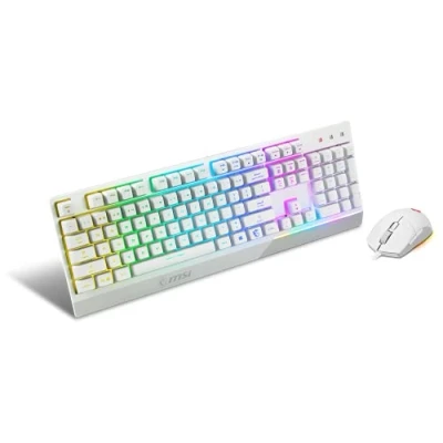 Immagine di MSI VIGOR GK30 COMBO tastiera da gioco bianca (layout UK) + set di mouse gioco, interruttori a membrana meccanica, RGB 6 zone, con illuminazione doppia zona, sensore ottico