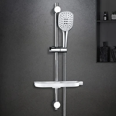 Immagine di Görbach Asta Doccia a Parete INOX 70 cm con Doccetta 3 Getti e Porte Savon Mensola,Supporto Muro Regolabile Saliscendi Gruppo Senza Miscelatore Soffine(HB1210CP).