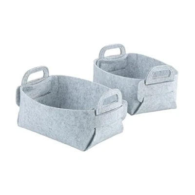 Immagine di Wenko Cestello in feltro Nina S, set di 2 cesti portaoggetti poliestere riciclato, cestelli pieghevoli salvaspazio con pratici manici, 2,4 l cad., 19 x 14 9 cm, grigio chiaro