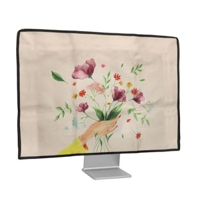 Immagine di kwmobile Custodia Monitor Compatibile con 24 26&quot; Copri Schermo PC Copertura Antipolvere in Lino Bouquet Fiori ad Acquerello
