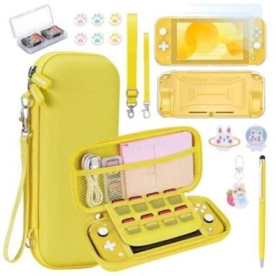 Immagine di Custodia NS Switch Lite innoAura Bundle Accessori 17 in 1 con per Lite, Giochi Switch, Protezione Dello Schermo Supporto Switch(Giallo)