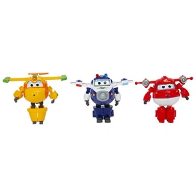Immagine di Super Wings Confezione Transforming x3 Robot trasformabili del Cartone Animato Giocattolo per Bambini dai 3 Anni in su 12 cm, EU740203, Colore Jett