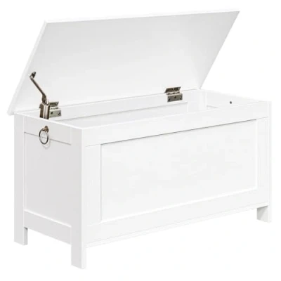 Immagine di HOOBRO Cassapanca, Panca Portaoggetti con Cernieri di Sicurezza, Poggiapiedi, Coperchio Sollevabile, Porta Giocattoli, Baule per Sgabello, 76 cm, Bianco EWT75CW01G1