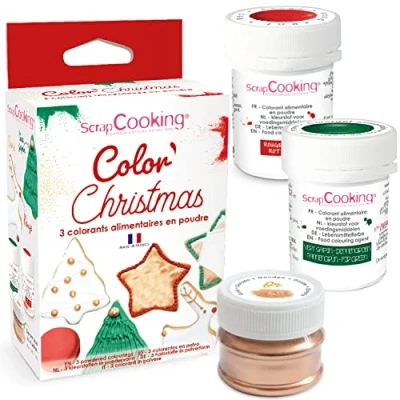 Immagine di ScrapCooking 3 Colorants Artificiels en Poudre Noël Rouge Vert Doré Alimentaires Pâtisserie Comestibles Gâteaux, Biscuits &amp; Pâte à Sucre Fabriqués France 4018