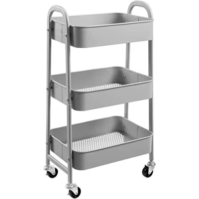 Immagine di DOEWORKS Carrello con Ruote Portatutto Carrellino 3 piani, Portaoggetti Metallo Cucina Bagno Ufficio Trucco, Grigio