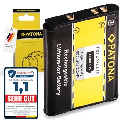 Immagine di PATONA Batteria Ricambio per Nikon EN EL19, ENEL19 Batterie Compatibile con Coolpix S100, S2500, S2750, S3100, S3500, S4100, S5200, S6500, S6900, W100, W150