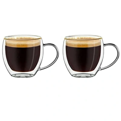 Immagine di Creano bicchieri espresso doppia parete con manico, 100 ml, tazzine moka, termici effetto galleggiante 2x ml 2 pezzi (confezione da 1)
