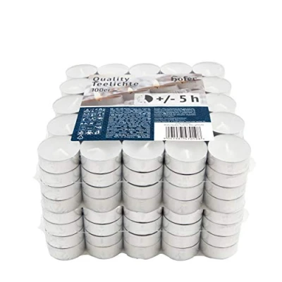 Immagine di Hofer Quality Tealights Candele Bianche Non profumate 200 Pezzi Candeleine 38 x 15 mm Durata di combustione 5 Ore Tea Light Cera Antigoccia 2 Set 100 Lumini